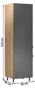 KONDELA Magas hűtő beépítő szekrény, artisan tölgy/szürke matt, univerzális, LANGEN D60ZL