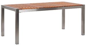 Hatszemélyes étkezőasztal eukaliptusz asztallappal és bézs textilén székekkel GROSSETO