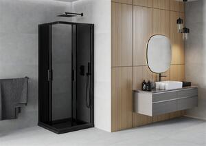 Mexen Rio, szögletes zuhany tolóajtóval 70 (ajtó) x 70 (ajtó) x 190 cm, 5mm szürke üveg, fekete profil + fekete SLIM zuhanytálca, 860-070-070-70-40-4070B