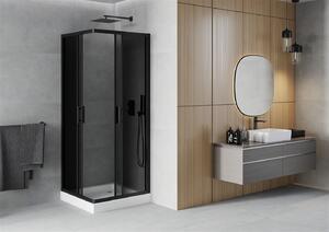 Mexen Rio, szögletes zuhanykabin 80(ajtó)x80(ajtó)x190 cm, 5mm szürke üveg, fekete profil + fehér zuhanytálca RIO, 860-080-080-70-40-4510