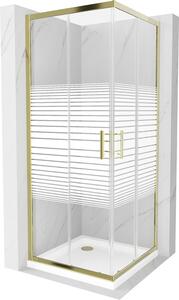 Mexen Rio, szögletes zuhany tolóajtóval 70 (ajtó) x 70 (ajtó) x 190 cm, 5mm átlátszó üveg csíkokkal, arany profil + fehér SLIM zuhanytálca, 860-070-070-50-20-4010G