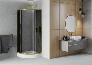 Mexen Rio, szögletes zuhanykabin 70(ajtó)x70(ajtó)x190 cm, 5mm szürke üveg, arany profil + fehér zuhanytálca RIO, 863-070-070-50-0-4710