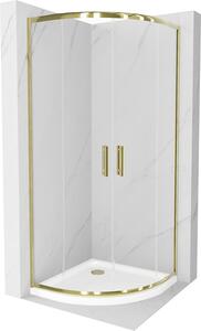 Mexen Rio, szögletes zuhany tolóajtóval 80 (ajtó) x 80 (ajtó) x 190 cm, 5mm átlátszó üveg, arany profil + fehér SLIM zuhanytálca, 863-080-080-50-00-4110G