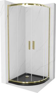 Mexen Rio, szögletes zuhany tolóajtóval 90 (ajtó) x 90 (ajtó) x 190 cm, 5mm átlátszó üveg, arany profil + fekete SLIM zuhanytálca, 863-090-090-50-00-4170G