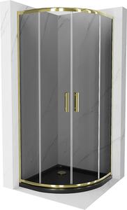 Mexen Rio, szögletes zuhany tolóajtóval 80 (ajtó) x 80 (ajtó) x 190 cm, 5mm szürke üveg, arany profil + fekete SLIM zuhanytálca, 863-080-080-50-40-4170G