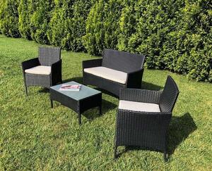 4 darabos, esőálló rattan kerti ülőgarnitúra asztallal – fekete (