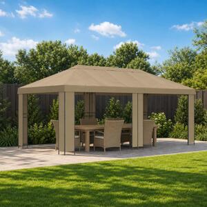 Kerti pavilon 6 x 3 m Bézs Poliészter és acél 190 gsm