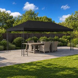 Kerti pavilon 6 x 3 m Fekete Poliészter és acél 190 gsm