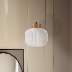 Lamkur Harmony függőlámpa, Ø 20 cm, opál üveg, tölgyfa, E27, dimmelhető, Fehér / opál, Nappali / Étkező, Üveg, Skandináv