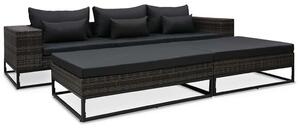 5 részes szürke polyrattan kerti bútorszett párnákkal