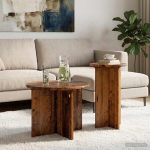 Kisasztal készlet 2 db Antik Fa Ø 45 x 35 cm Szerelt Fa