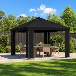 Pavilon 3 x 3 m Fekete Poliészter és acél 190 gsm