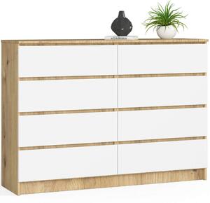 Akord - K140 Modern 8 Fiókos Komód kézműves tölgy/Fehér, Letisztult Formavilág, Elegáns Matt Felület 138x99 cm, Maximális Tárolókapacitás