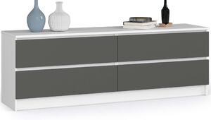 Akord CLP K160 Komód 4 fiók fehér/grafit szürke, 160 cm széles, laminált lap, ABS élek, matt felület, önszerelési lehetőség, modern design