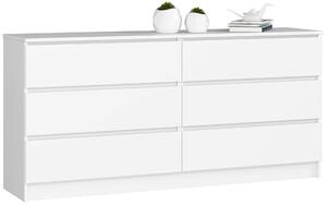 Akord - CLP Bútor Komód, 160cm, 6 fiókos, Fehér Színű, 16mm Laminált Lemez, ABS Élzárás, Matt Felület, Összeszerelés Szükséges