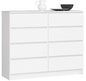 Akord Komód CLP 120cm, 8 fiókos, fehér, laminált lemez, ABS élzárás, matt felület, önálló összeszerelés, modern és praktikus tárolási megoldás, 94036010 kóddal