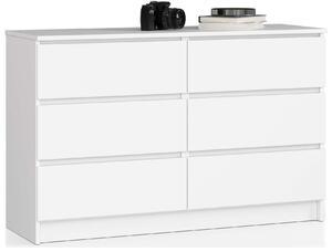 Akord - CLP Fehér Mat Komód K120 6 Fiókos, Laminált Lemez, ABS Él, Összeszerelési Útmutatóval, 120x77x40 cm