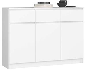 Akord Fehér Komód K140 3 Ajtós és 3 Fiókos, ABS Élzárás - , Laminált Lemez, 138x99x40cm
