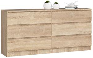 Akord - CLP K160 6 fiókos Komód, álló, Sonoma tölgy szín, laminált felület, 160x77x40 cm, ABS élzárás, önszerelő bútor, tömeg: 66,40 kg