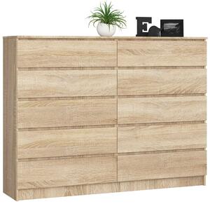 Akord - Elegáns Komód K160 10 Fiókkal, Sonoma tölgy Színben, CLP Rendszer, 160x121x40 cm, Stabil és Tartós Tervezés, Ön-összeszerelés, Minőségi Laminált Felület