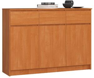 Akord égerfa 140 cm Széles Modern Matt Komód 3 Ajtóval, 3 Fiókos Tárolóval