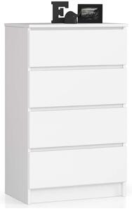 Akord – K60 Fehér Komód 4 Fiókos, 60x99x40 cm, Laminált Lap, Matt Felület, ABS Élzárás, Összeszerelési Útmutatóval