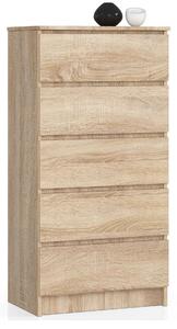 Akord - 5-fiókos Sonoma Tölgy Komód K60 CLP, 60x121x40 cm, Laminált Lemez