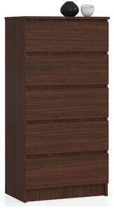 Akord Komód K60 5 Fiókos, Wenge - Elegáns, Matt Felületű, 60x121 cm Komód, Önállóan Összeszerelhető Bútor, Minőségi Laminált Lappal és ABS Szegélyekkel