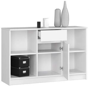 Akord - B-17 Komód 120 cm, 1 Fiókos, 1 Ajtós, Matt Fehér, Laminált Csomagolóanyagból, CLP Bútorcsalád, Összeszerelhető, Modern Stílus