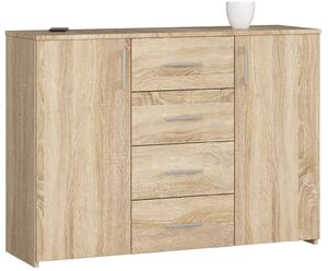 Akord Klasszikus Komód K45 - 4 Fiókos, 2 Ajtós, Dió Sonoma, Mat Felület, Laminált Lemez, ABS Szegély, 110x80x35 cm, Összeszerelhető Bútor, Kom-Son Család