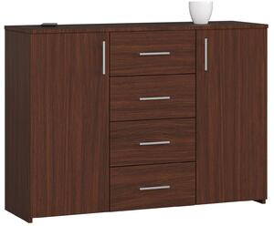 Akord Klasszikus 4 Fiókos Komód 110x80 cm Wenge Színben – Laminált Lapos Szerkezet, 2 Ajtós Tárolóval, Elegáns Matt Felület, ABS Élzárás