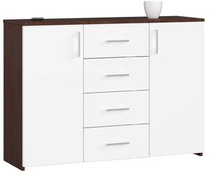 Akord Klasszikus Komód - Wenge és Fehér, 110x80x35 cm, 4 Fiókos, ABS Szélvédő, Összeszerelést Igényel