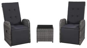 3 darabos szürke polyrattan bisztrószett párnákkal