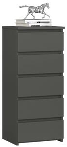 Akord CL5 Grafit Szürke 5-Fiókos Komód - 92x40x35 cm Önösszeszerelés, Laminált Lemez, ABS Szélvédett, Modern Mat Felület, Ízléses Tárolási Megoldás