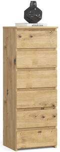 Akord 6 Fiókos Komód - Artisan Tölgy, 40x109 cm, CL6 Modell, Laminált Lemez, ABS Élzárás, Matt Felület, Összeszerelhető Bútor