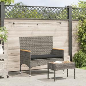 VidaXL 2 személyes szürke polyrattan kerti pad párnákkal és asztallal