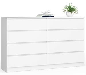 Akord - Prémium Fehér Rattan Komód 160cm 8 Fiókos, Laminált Matt Bútorrendszerrel (CLP) Szabadon Álló Szekrény