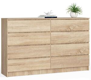 Akord - Sonoma tölgy Letisztult 8 Fiókos Komód 160 cm, Modern Laminált Tárolószekrény