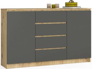 Akord K160 2D 4 Fiókos Komód - Artisan Tölgy/Szürke Grafit - Modern és Stílusos Tárolórendszer Dwudziestoletni