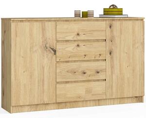 Akord Komód K160 2D 4F CLP Artisán Tölgy - 160x99x40 cm, Laminált lap, 4 fiók, 2 ajtó, Mat bevonat, Összeszerelés szükséges