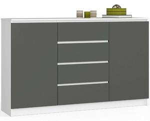 Akord KOMODA CLP 160 cm - 4 Fiókos, 2 Ajtós, Fehér/Szürke Matt Bútor, Laminált Lemez, ABS Élzárás, Grafit Modern Design, Összeszerelendő Szett