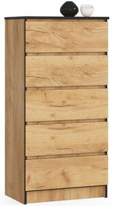 Akord Komód K60 5 Fiókos - Laminált Diófával - Stojąca Mat Felület - Műanyag Élzárás - 60x121x40 cm