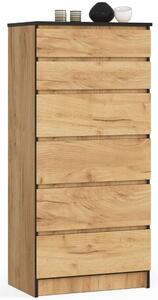 Akord K60 6 Fiókos Komód - Kézműves Tölgy, 130x60x40 cm