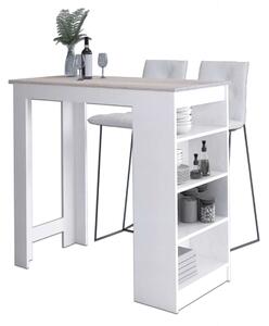 Akord - 115 cm-es Fehér / Sonoma Tölgy Bárasztal Hozzáillő Hokerhez, Modern 4 Személyes Design, Összeszerelhető Bútorokkal, ABS Élzárással, Praktikus 4 Polccal