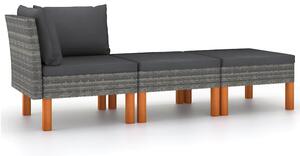 3 részes polyrattan és tömör eukaliptuszfa kerti ülőgarnitúra