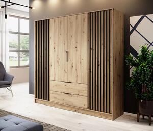 Négyajtós MARFA gardróbszekrény - szélesség 206 cm, artisan tölgy / fekete