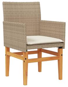 VidaXL 2 db bézs polyrattan és tömör fa kerti szék párnával