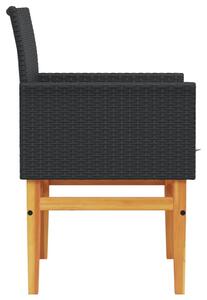 VidaXL 2 db fekete polyrattan és tömör fa kerti szék párnával