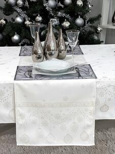 Ezüst lurex asztali futó gömb mintás 37x100 cm