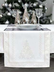 Ezüst lurex asztali futó karácsonyfa mintás 37x100 cm